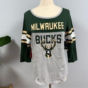 NWT Milwaukee Bucks Ultra Game 3/4 Sleeve T-shirt Womens L NBA apparel Green